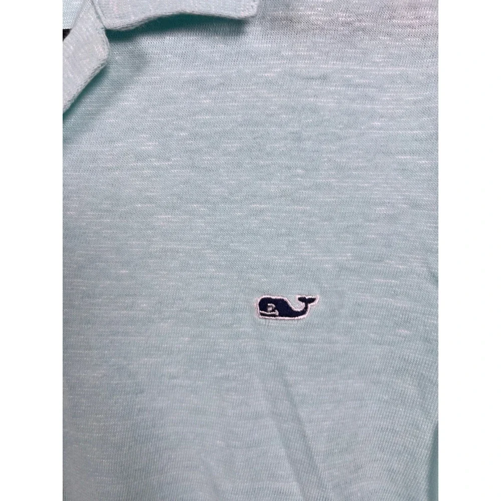 Vineyard Vines Mens Linen Cotton Polo Shirt Mint Green Heathered Whale Logo M